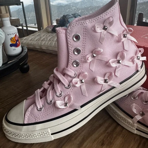 Converse Pink Bow High-Top Sneakers - Picture 6 of 9